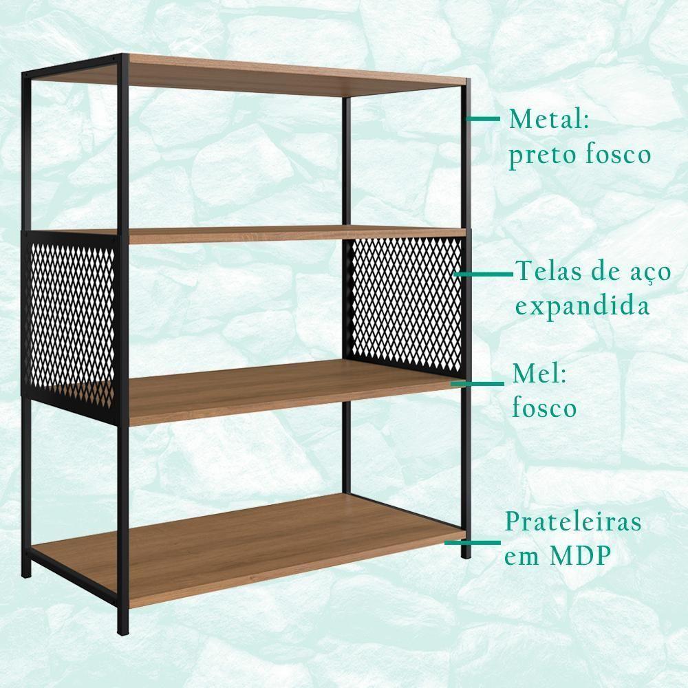 Estante Estilo Industrial 94 Cm Com Tela P1024 Preto Mell Pp Preto Mell - 6