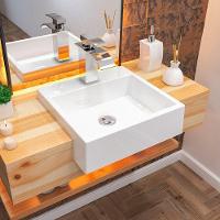 Cuba De Semi Encaixe Quadrada Para Banheiro Xq395 Branco - 3