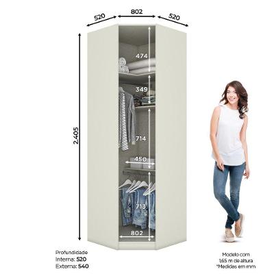 Guarda Roupa Canto Oblíquo 1 Porta Bater Areia HP com Jequitibá MDF