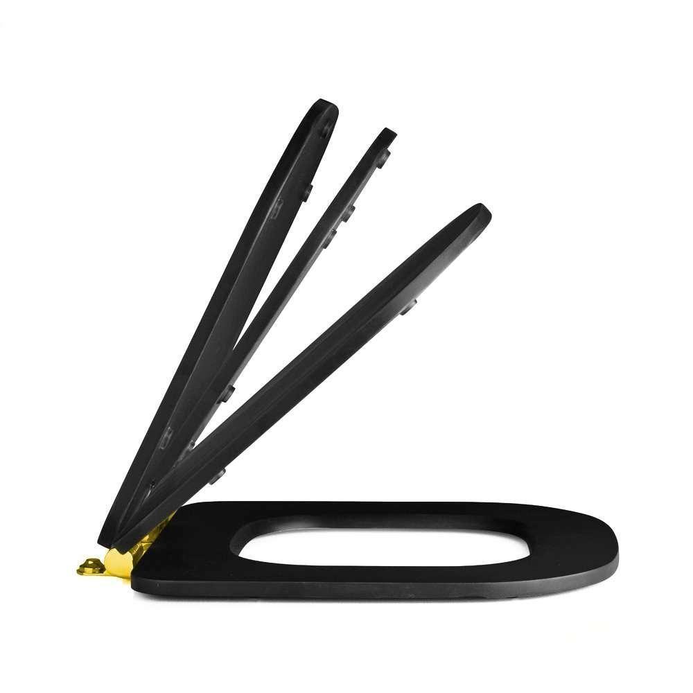 Assento Poliester Soft Close Carrara Preto Fosco Para Vaso Deca Com Ferragem Dourada - 3