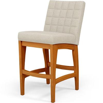 Banqueta Baixa Mila L02 Assento em Linho Base Fixa com Encosto Altura 90 cm Bege