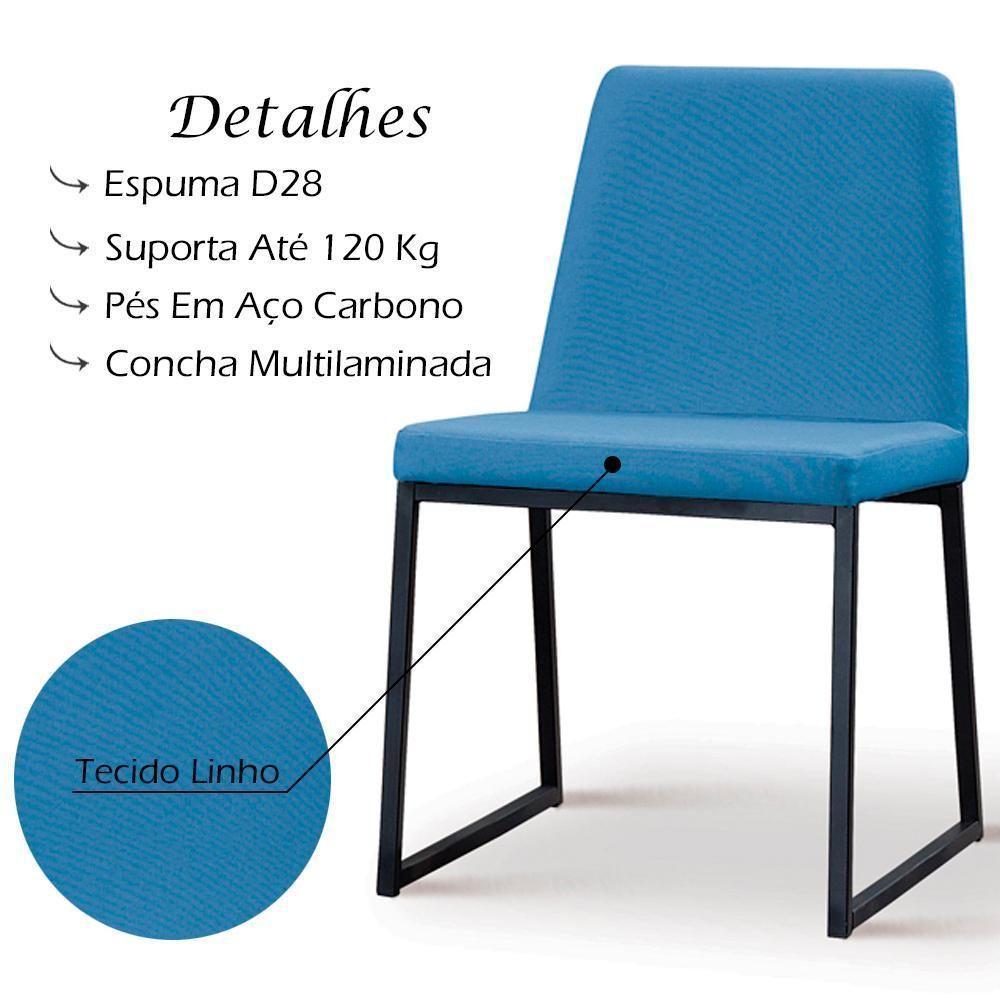 Kit 2 Cadeiras Estofadas Base Aço Preto F37 Linho Azul Jeans Dmobiliario Azul Jeans - 4