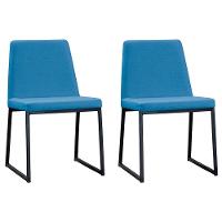 Kit 2 Cadeiras Estofadas Base Aço Preto F37 Linho Azul Jeans Dmobiliario Azul Jeans - 1