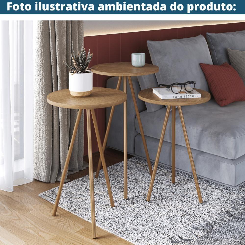 Mesa Lateral Redonda Artesano 58,5 Cm (altura) Em Mdp Hanover Estrutura Metálica Em Aço Dourado - 3