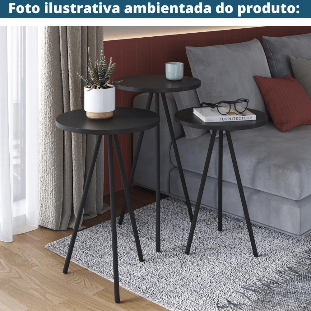 Mesa Lateral Redonda Artesano 53,5 Cm (altura) Em Mdp Preto Estrutura Metálica Em Aço Preto - 3