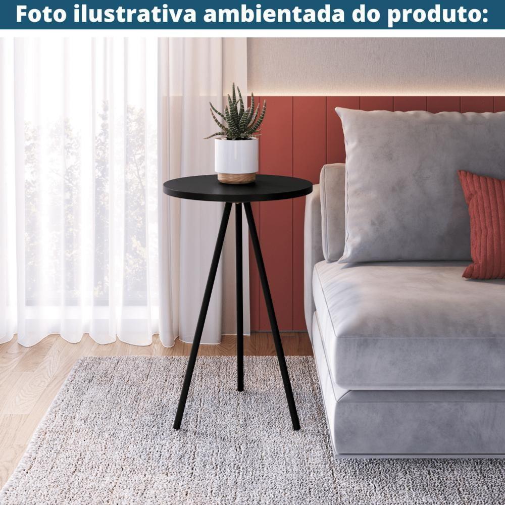 Mesa Lateral Redonda Artesano 53,5 Cm (altura) Em Mdp Preto Estrutura Metálica Em Aço Preto - 4