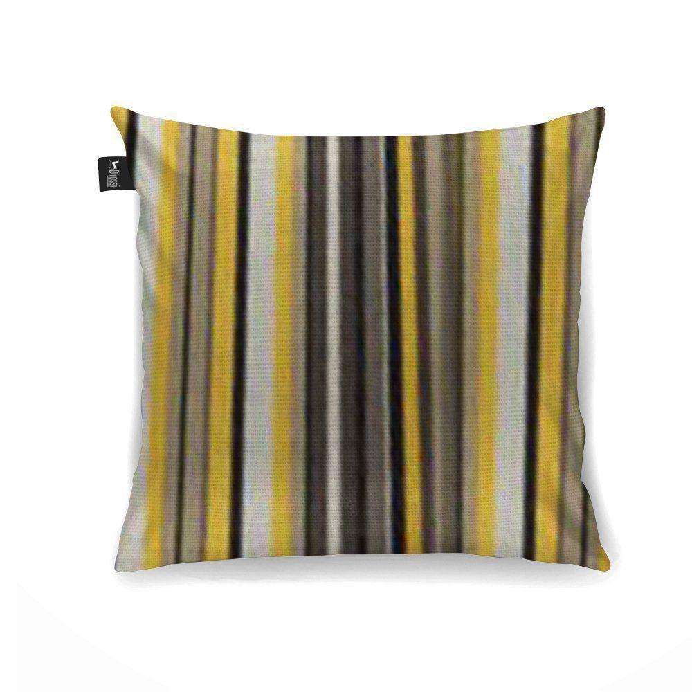 Capa Para Almofada Tecido Estampado Listras Cinza e Amarelo - 1