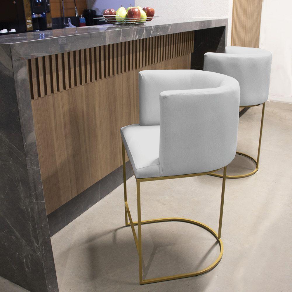 Kit 2 Banquetas Paola Linho Base Metálica Dourada - D'rossi Cor A05 Cinza - 6