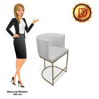 Kit 2 Banquetas Paola Linho Base Metálica Dourada - D'rossi Cor A05 Cinza - 3