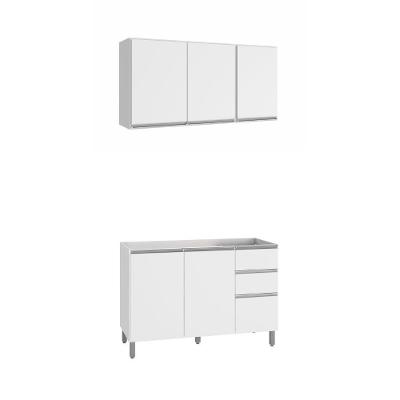 Cozinha Compacta Evidence 6 Portas 2 Gavetas em MDF 120cm Branco para Pia e Armário Aéreo