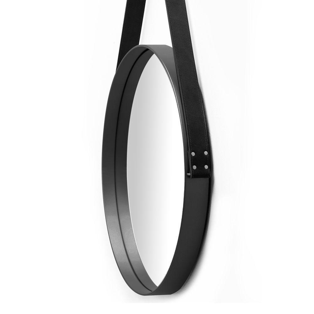 Espelho Redondo 50cm Preto Escandinavo Com Alça de Couro - 2