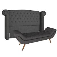 Cabeceira Cama Box Casal King 195cm Provença Com Calçadeira Vêneto P02 Linho Chumbo - 1