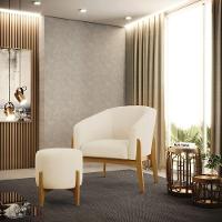 Kit Poltrona E Puff Base Madeira Castanho Cor A19 Bege - 8