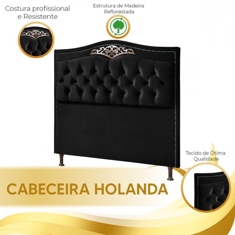 Cabeceira Holanda 0,90 Para Cama Box Solteiro - Veludo Preto - 3