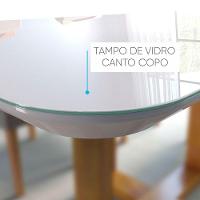 Conjunto Sala De Jantar Natalle 4 Lugares Com Mesa Redonda E Tampo Em Vidro 1,2m E 4 Cadeiras Móveis Mundial Mel/offwhite/cinza Profundo