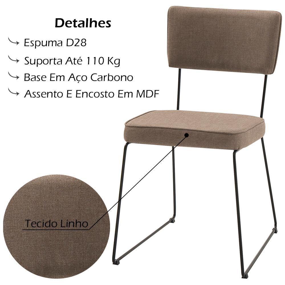 Cadeira Estofada Base Em Aço F53 Linho Bege Dmobiliario Bege - 5