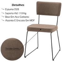 Cadeira Estofada Base Em Aço F53 Linho Bege Dmobiliario Bege - 5