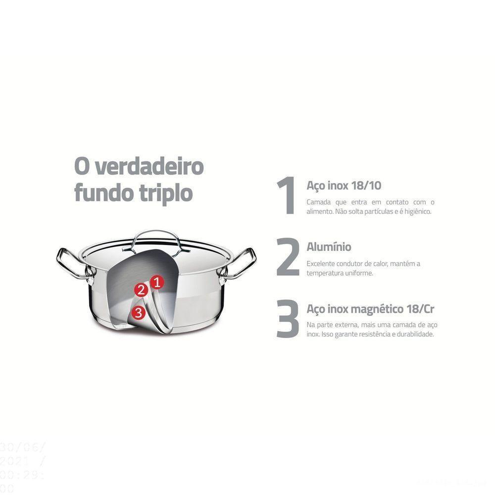 Panela Professional Em Aço Inox Fundo Triplo Com Tampa Plana Detalhe Satinado 24 Cm 4,7 L - 3