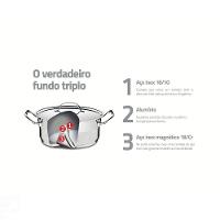 Panela Professional Em Aço Inox Fundo Triplo Com Tampa Plana Detalhe Satinado 24 Cm 4,7 L - 5