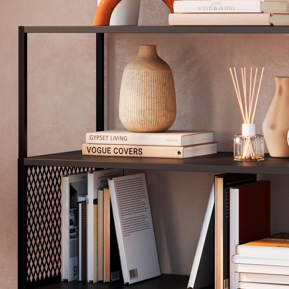 Estante Estilo Industrial 94 Cm Com Tela P1024 Preto Pp Preto - 4