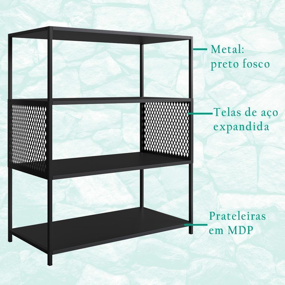 Estante Estilo Industrial 94 Cm Com Tela P1024 Preto Pp Preto - 5