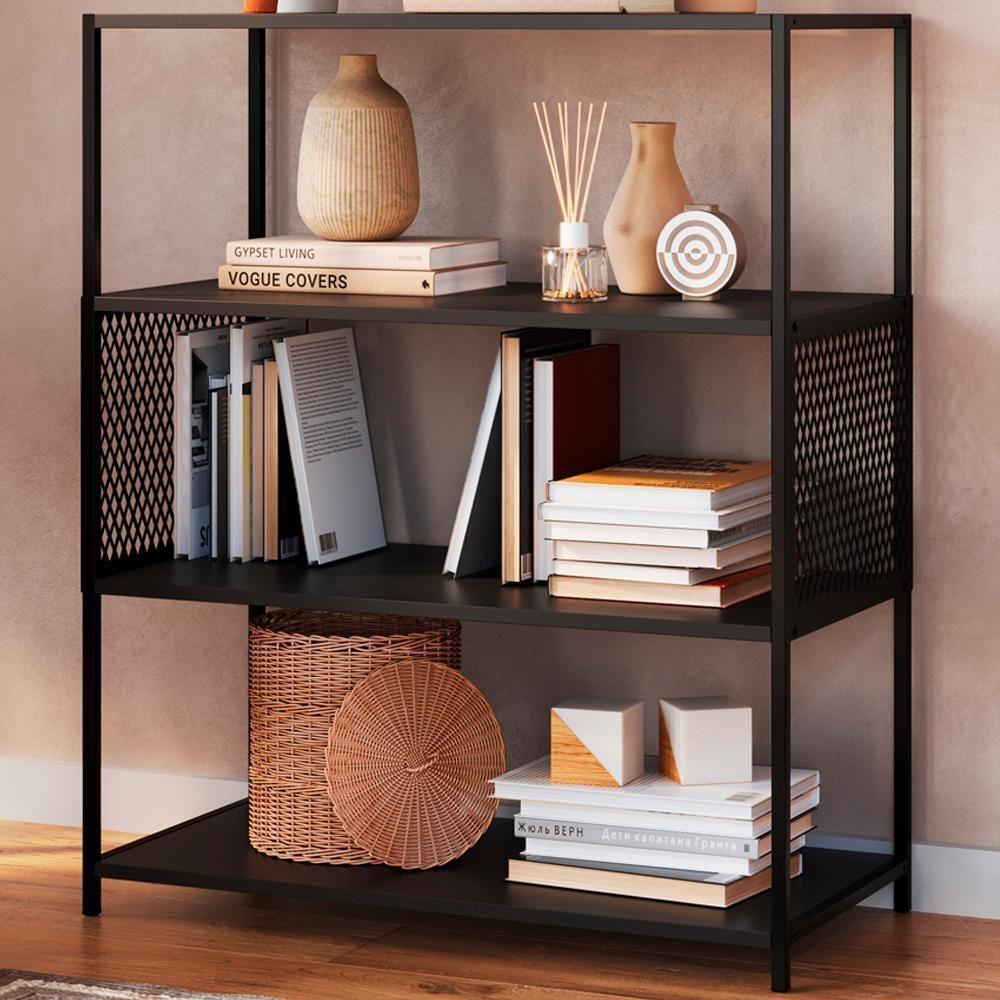 Estante Estilo Industrial 94 Cm Com Tela P1024 Preto Pp Preto - 8