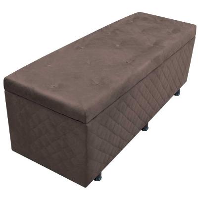 Calçadeira Baú Solteiro 90cm Estofada Liz S05 Suede Bordado Marrom - Mpozenato