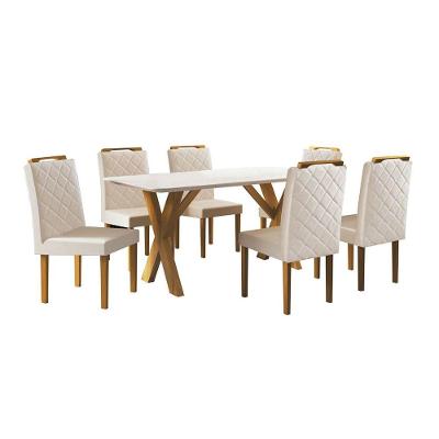 Conjunto Sala De Jantar Mesa Munique 6 Cadeiras Em Linho Móveis Mundial Off White, Mel E Bege Candle