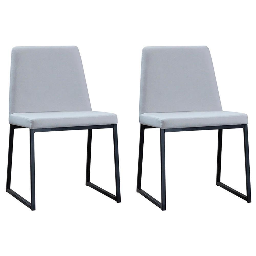 Kit 2 Cadeiras Estofadas Base Aço Preto F37 Linho Gelo Dmobiliario Gelo - 1