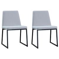 Kit 2 Cadeiras Estofadas Base Aço Preto F37 Linho Gelo Dmobiliario Gelo - 1