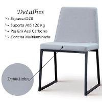Kit 2 Cadeiras Estofadas Base Aço Preto F37 Linho Gelo Dmobiliario Gelo
