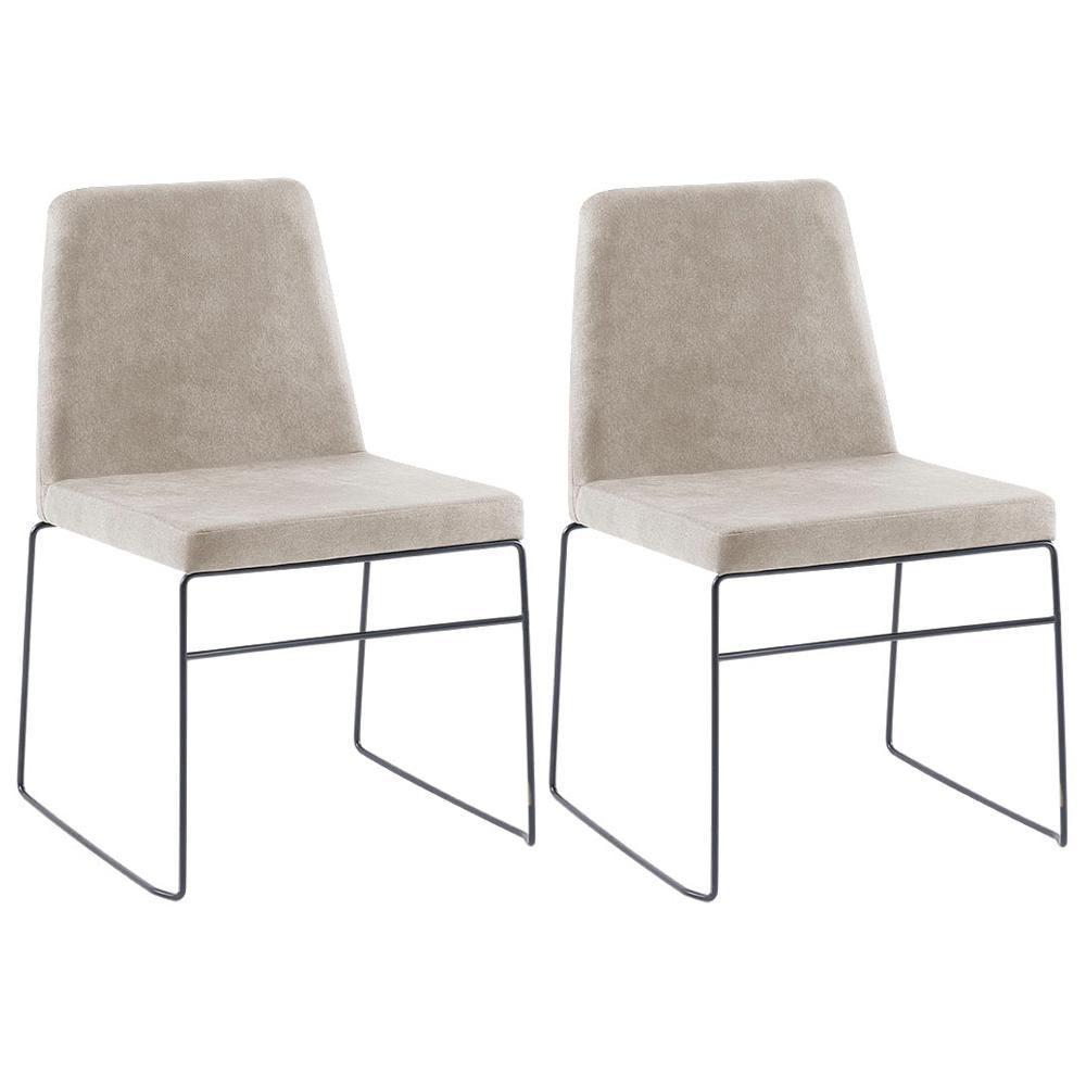 Kit 2 Cadeiras Estofadas Base Em Aço F41 Camurça Bege Dmobiliario Bege - 1