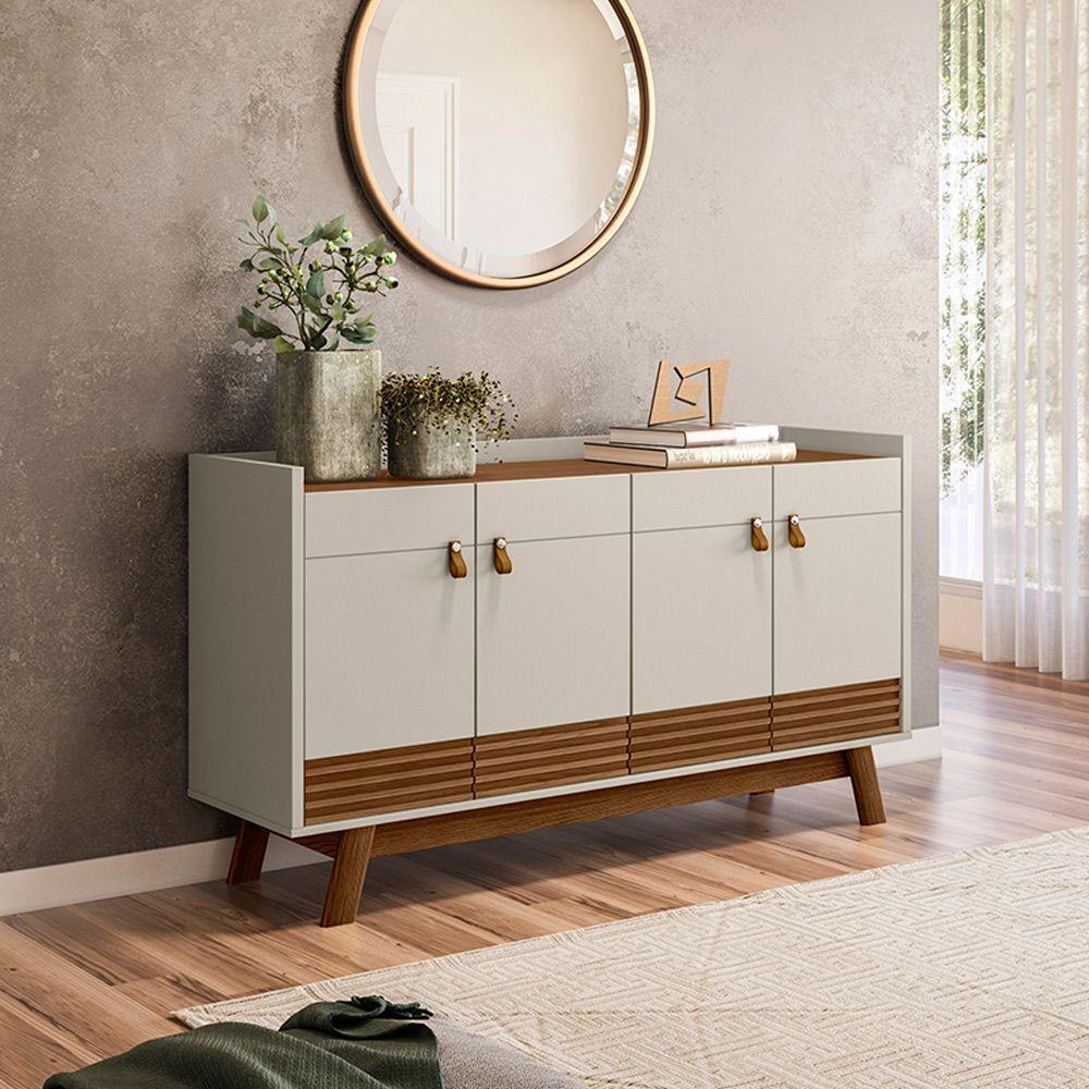 Buffet Aparador Dara 4 Portas Freijó E Off White 88x160 Cm L04 - D'rossi - 3