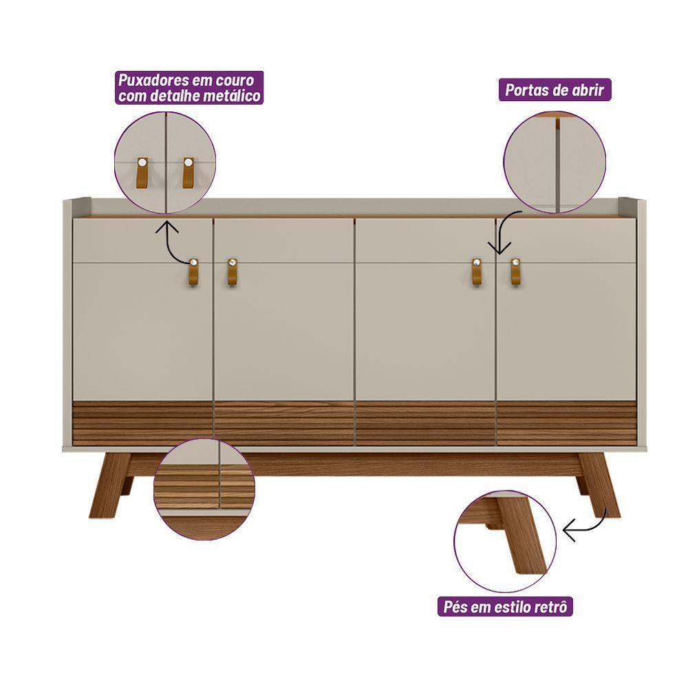 Buffet Aparador Dara 4 Portas Freijó E Off White 88x160 Cm L04 - D'rossi - 5