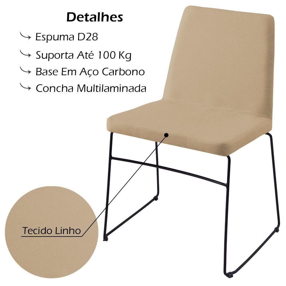 Cadeira Estofada Base Em Aço F41 Linho Bege Dmobiliario Bege - 6