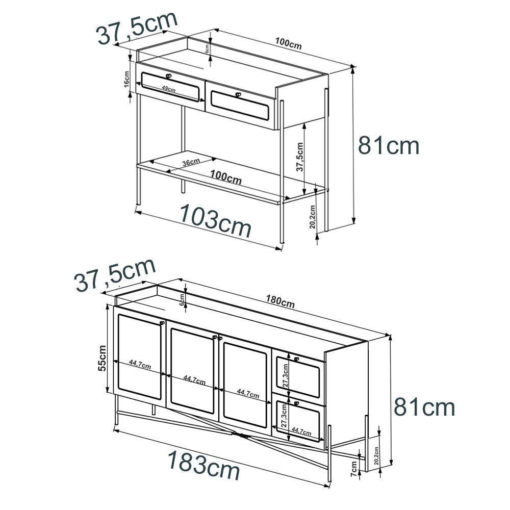 Conjunto Aparador E Buffet Palhinha Oslo Hanover Artesano - 8
