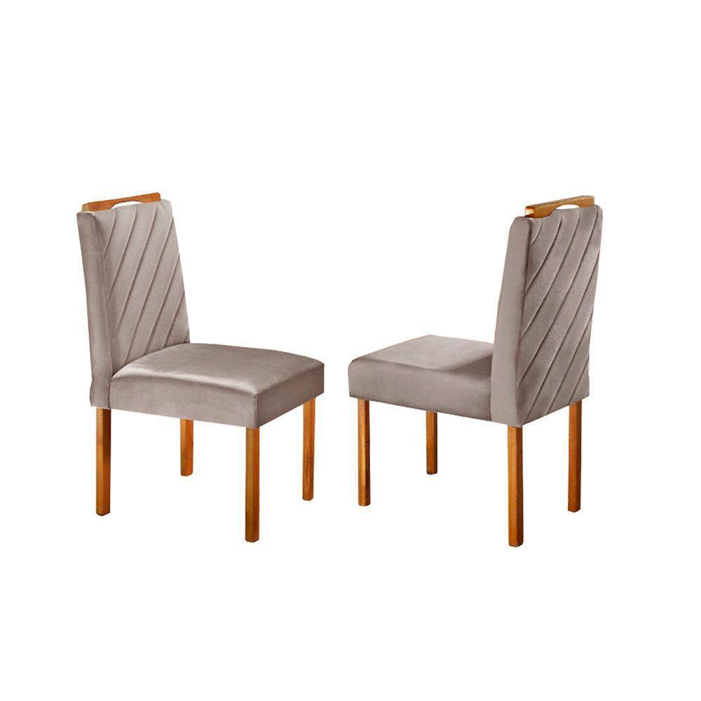 Kit Sala De Jantar 4 Lugares Mesa Lisy E Cadeiras Jade Veludo Off White Com Marrom Acinzentado - 4