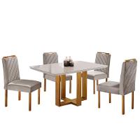 Kit Sala De Jantar 4 Lugares Mesa Lisy E Cadeiras Jade Veludo Off White Com Marrom Acinzentado - 6