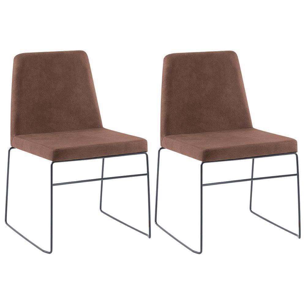 Kit 2 Cadeiras Estofadas Base Em Aço F41 Camurça Marrom Dmobiliario Marrom - 1