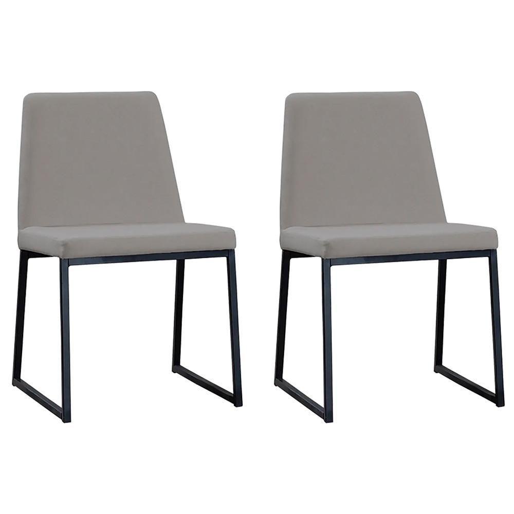 Kit 2 Cadeiras Estofadas Base Aço Preto F37 Linho Cinza Dmobiliario Cinza - 7