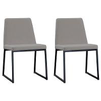 Kit 2 Cadeiras Estofadas Base Aço Preto F37 Linho Cinza Dmobiliario Cinza - 1