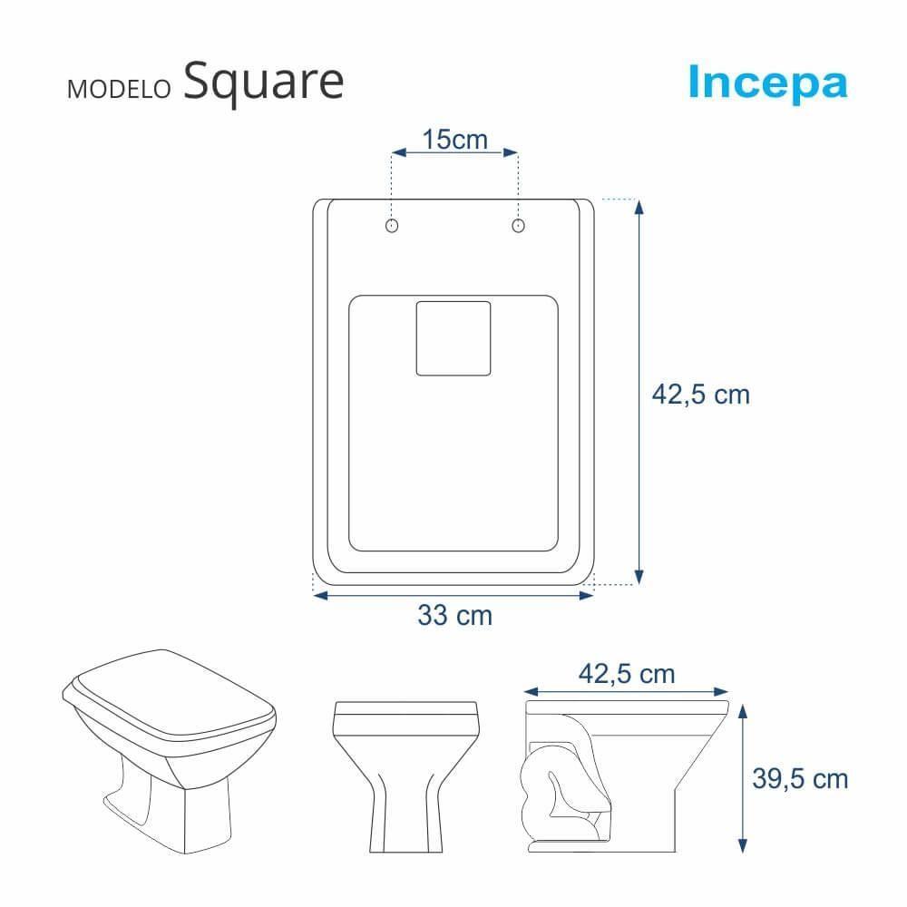 Assento Sanitário Poliéster Square Branco Incepa - 3