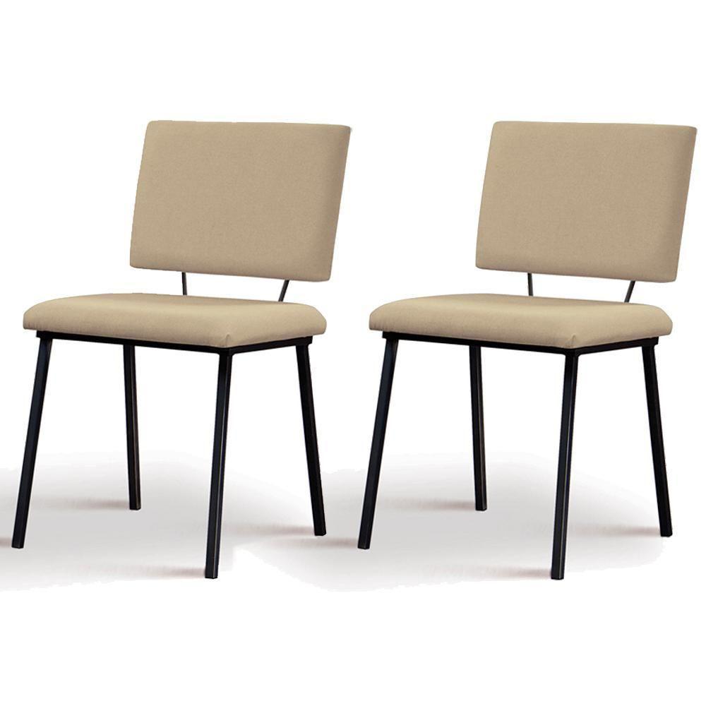 Kit 2 Cadeiras Estofadas Base Em Aço F38 Bege Bege - 1