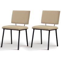 Kit 2 Cadeiras Estofadas Base Em Aço F38 Bege Bege - 1
