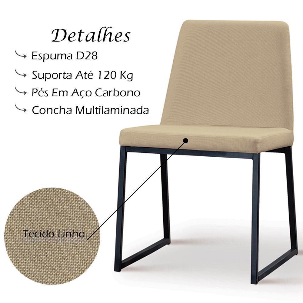 Kit 2 Cadeiras Estofadas Base Aço Preto F37 Linho Bege Dmobiliario Bege - 3