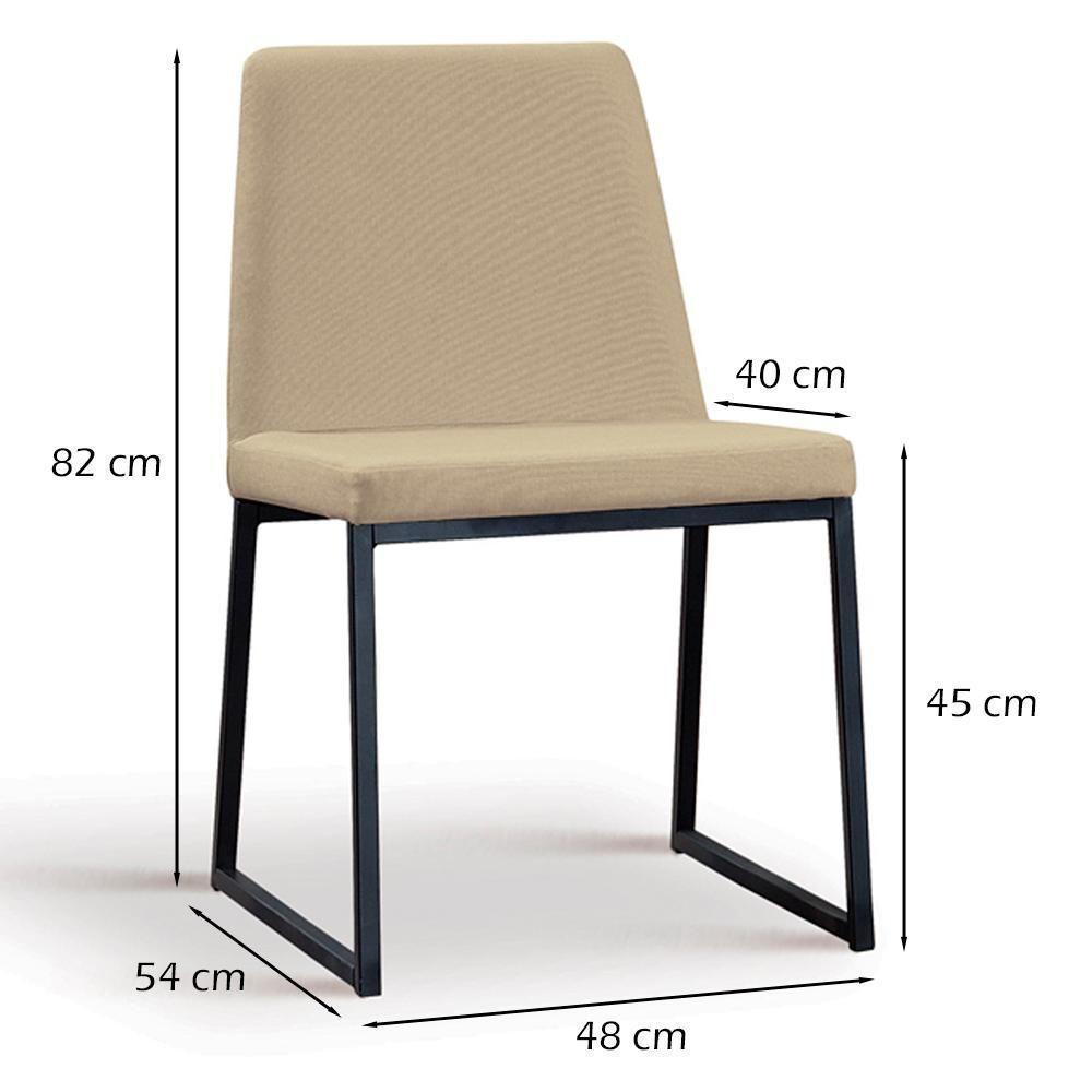 Kit 2 Cadeiras Estofadas Base Aço Preto F37 Linho Bege Dmobiliario Bege - 4