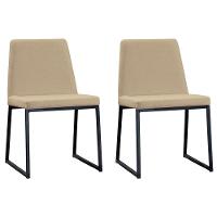 Kit 2 Cadeiras Estofadas Base Aço Preto F37 Linho Bege Dmobiliario Bege - 5