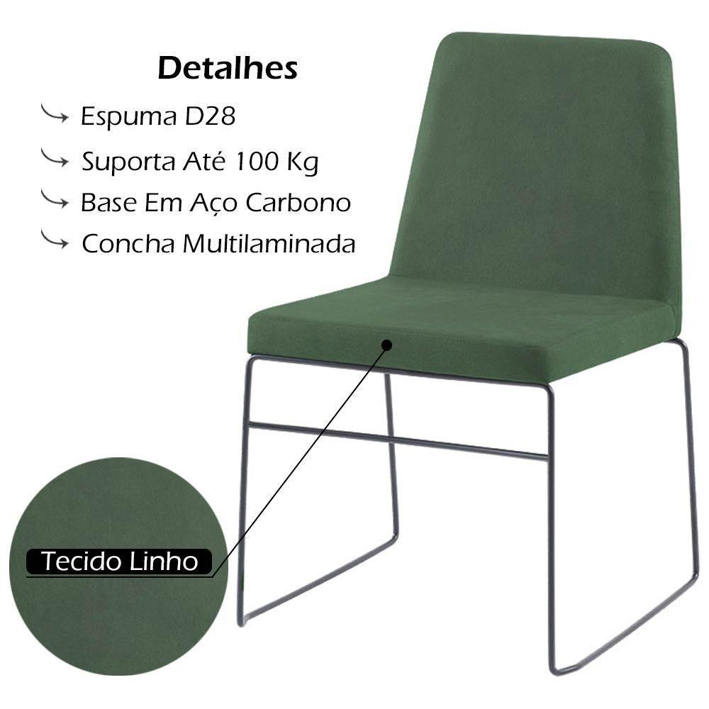 Cadeira Estofada Base Em Aço F41 Linho Verde Dmobiliario - 6