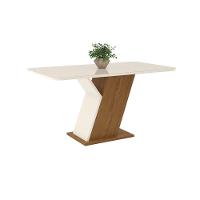 Conjunto Sala De Jantar Tampo Mdf Com Vidro Canto Arredondado 160 Cm 06 Cadeiras Lupita Casa 812 Nature Com Off White E Linho