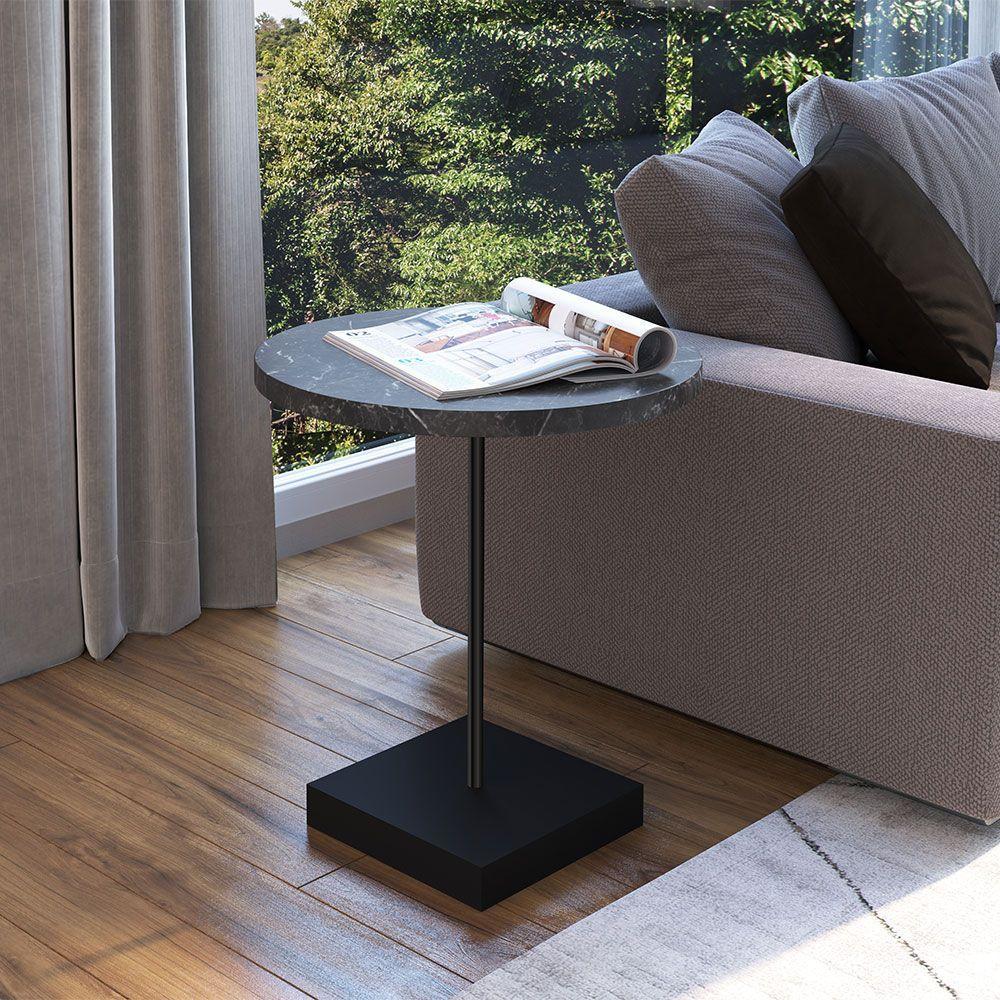 Mesa Lateral Redonda Industrial Base Metálica Preto 51cm - 3